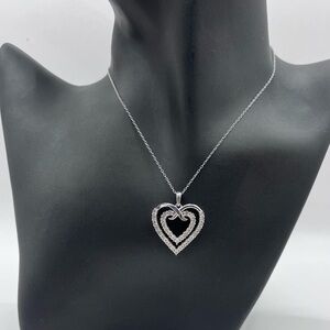 Natural Diamond Double Heart Silver Necklace